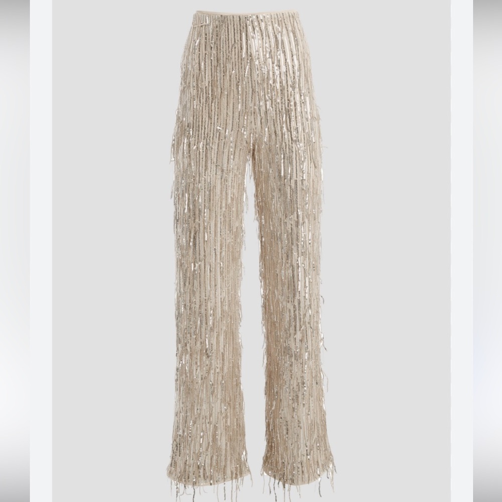 Guess Cream Sequin Wide Leg Pants